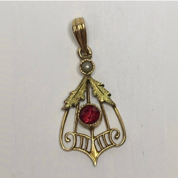 Victorian 10k ruby seed pearl lavalier pendant - Picture 6 of 6